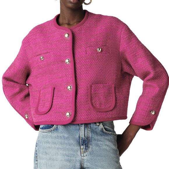 ba&sh Jackets & Blazers - BA&SH BRITTANY JACKET PINK Textured Suit Jacket size L/3-Cropped Jacket
